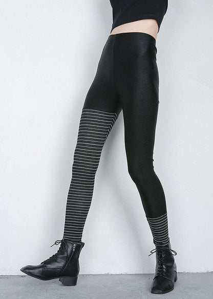 Black Striped Patchwork Pants Spring