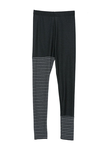 Black Striped Patchwork Pants Spring