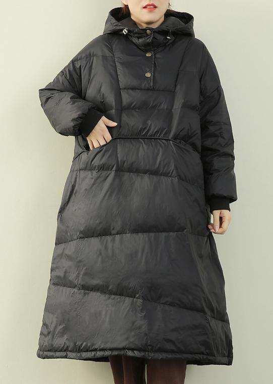 Black Down Coat Winter Hooded Button Down Coats
