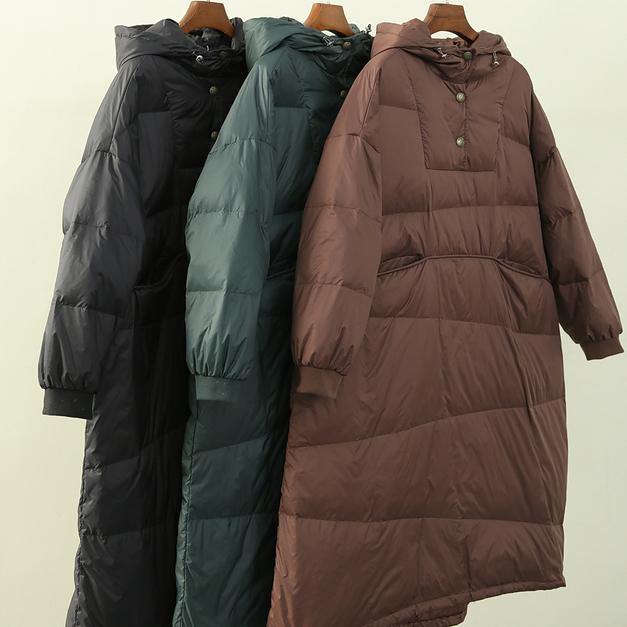 Black Down Coat Winter Hooded Button Down Coats