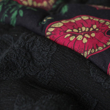 Black Print Puffers Jackets Loose Fitting Patchwork Down Jacket Side Open Overcoat
