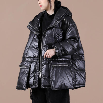 Black Warm Winter Coat Clothing Down Jacket Hooded Zippered Overcoat