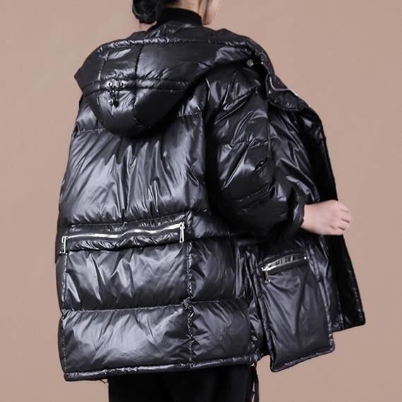 Black Warm Winter Coat Clothing Down Jacket Hooded Zippered Overcoat