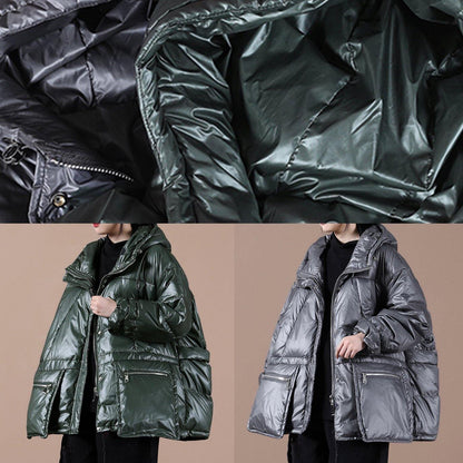 Black Warm Winter Coat Clothing Down Jacket Hooded Zippered Overcoat