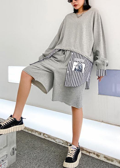 Light Gray Suit New Female Early Autumn Temperament Sweater Five-point Pants Two-piece Suit