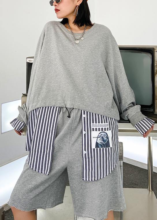 Light Gray Suit New Female Early Autumn Temperament Sweater Five-point Pants Two-piece Suit