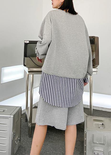 Light Gray Suit New Female Early Autumn Temperament Sweater Five-point Pants Two-piece Suit
