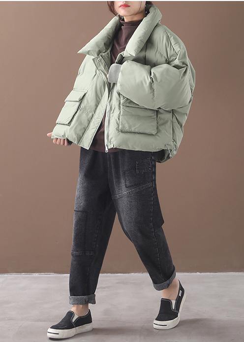 Green Down Coat Winter Down Jacket Two Pocketsstand Collar Jackets