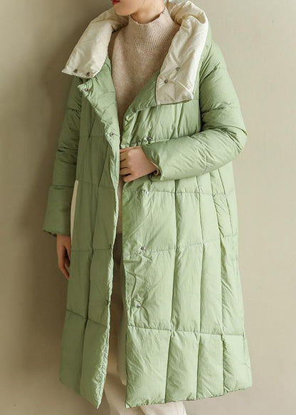 Green Down Jacket Woman Patchwork Down Jacket Stand Collar Fine Winter Outwear
