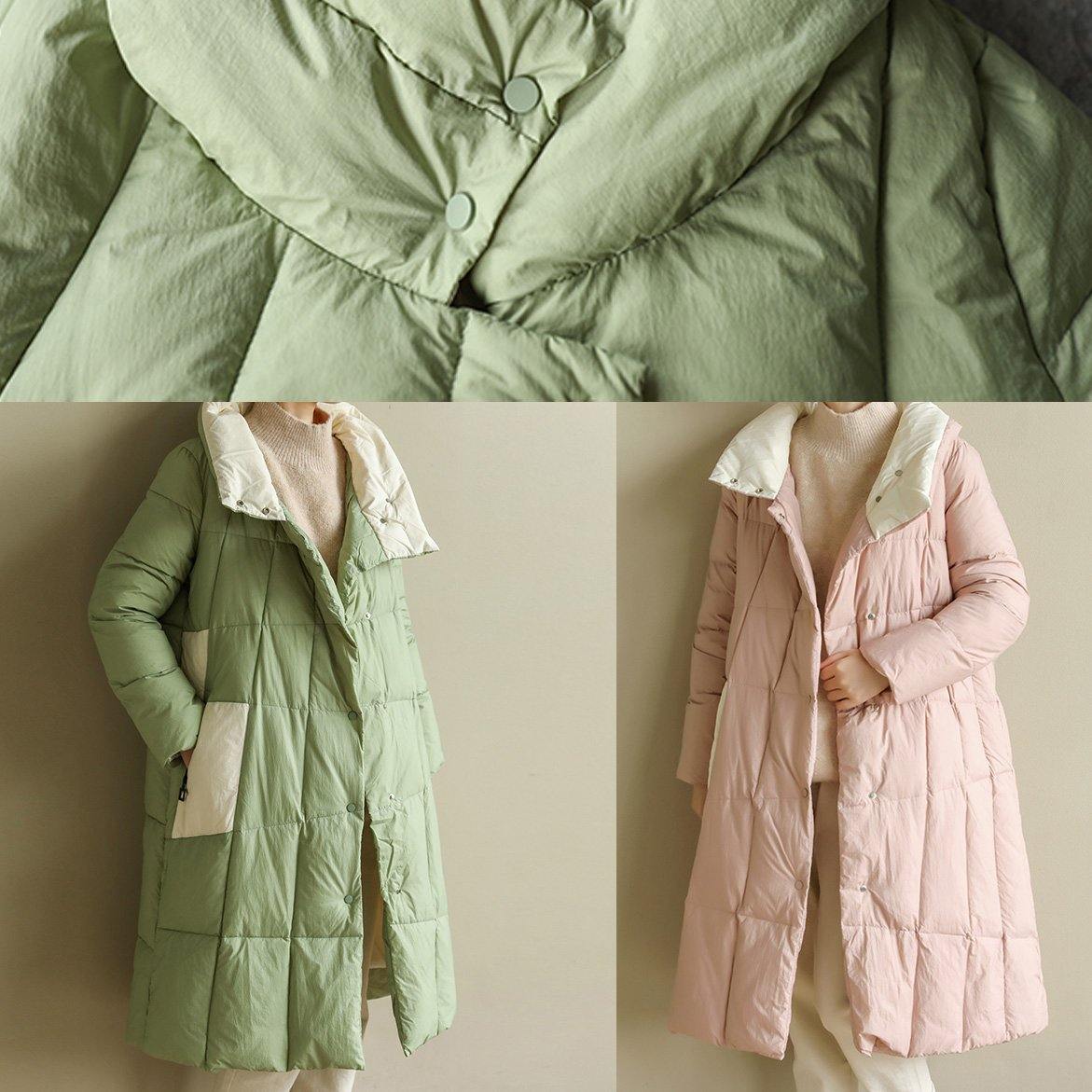 Green Down Jacket Woman Patchwork Down Jacket Stand Collar Fine Winter Outwear