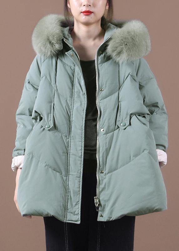 Green Warm Winter Coat Clothing Parka Hooded Fur Collar Coats
