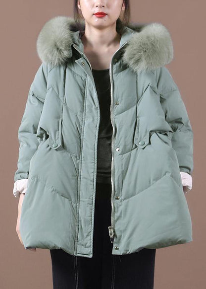 Green Warm Winter Coat Clothing Parka Hooded Fur Collar Coats