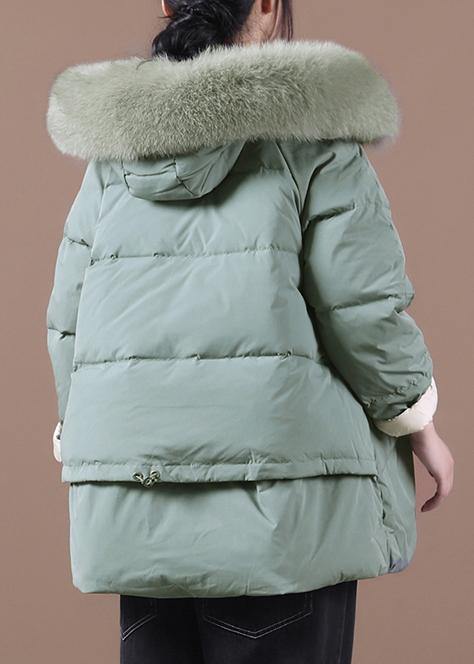 Green Warm Winter Coat Clothing Parka Hooded Fur Collar Coats