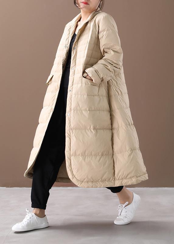 Khaki Warm Winter Coat Notched Pockets Jackets