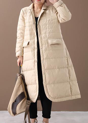 Khaki Warm Winter Coat Notched Pockets Jackets