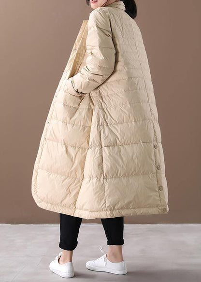 Khaki Warm Winter Coat Notched Pockets Jackets