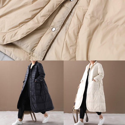 Khaki Warm Winter Coat Notched Pockets Jackets