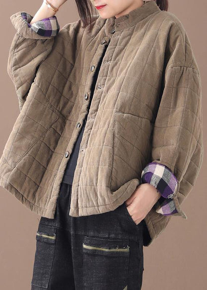 Khaki Thick Stand Collar Outwear