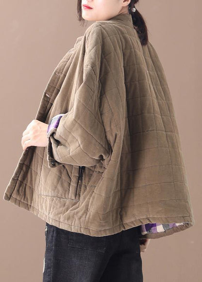 Khaki Thick Stand Collar Outwear