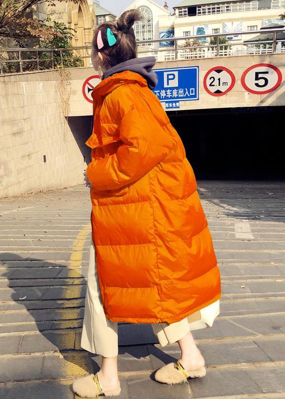 Orange Down Coat Winter Loose Fitting Winter Jacket Stand Collar Cinched Quality Overcoat