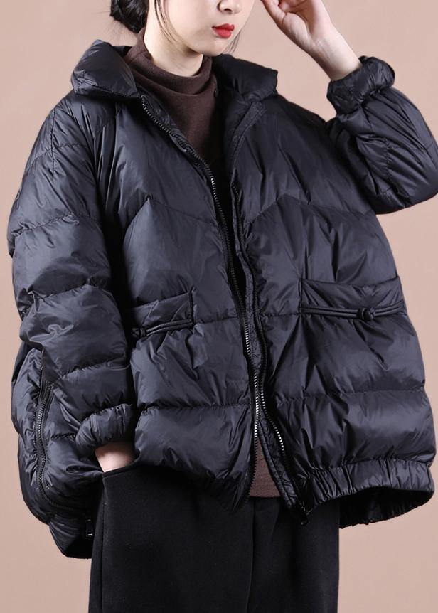 Clothing Parka Zippered Overcoat Black Stand Collar Warm Winter Jackets