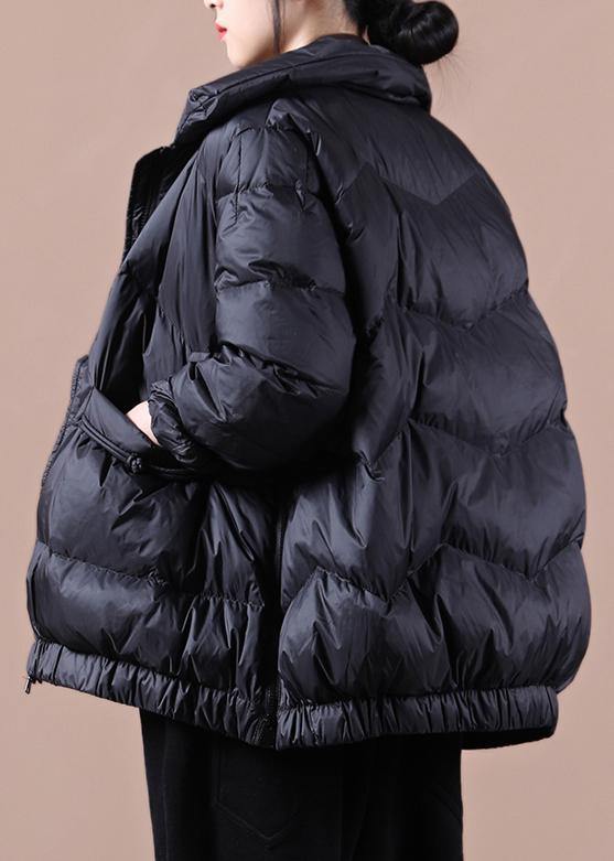 Clothing Parka Zippered Overcoat Black Stand Collar Warm Winter Jackets