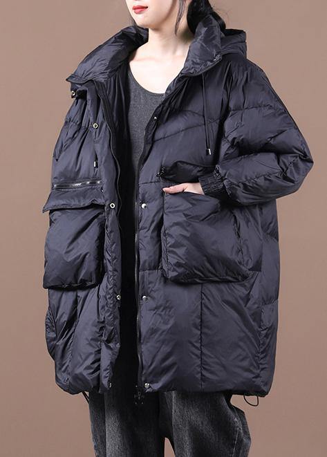 Down Jacket Black Hooded Batwing Sleeve Down Coat Winter