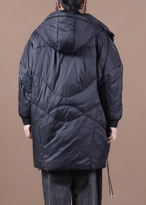 Down Jacket Black Hooded Batwing Sleeve Down Coat Winter