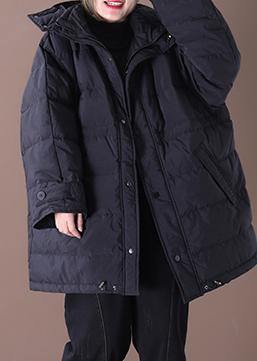 Snow Jackets Overcoat Black Hooded Pockets Duck Down Coat
