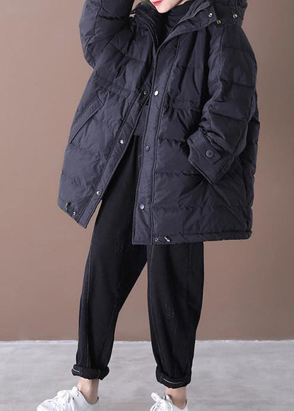 Snow Jackets Overcoat Black Hooded Pockets Duck Down Coat