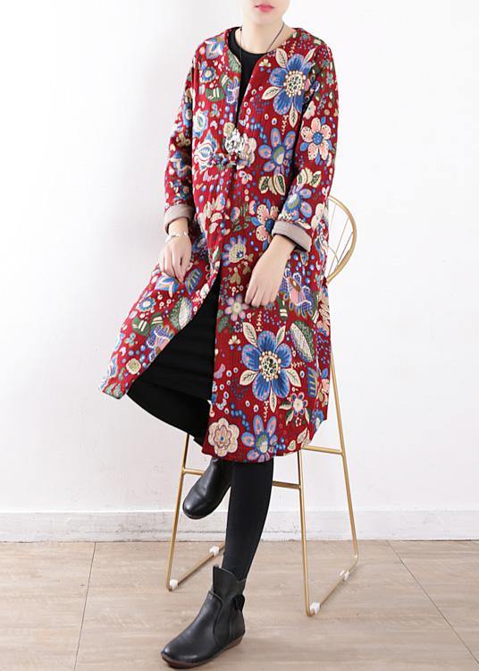 Snow Jackets V Neck Winter Outwear Red Prints Warm Outfit