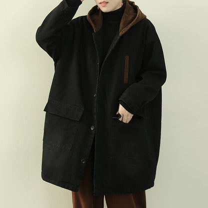 Snow Outwear Black Hooded Patchwork Coats
