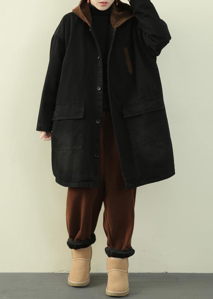 Snow Outwear Black Hooded Patchwork Coats