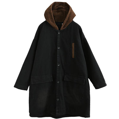 Snow Outwear Black Hooded Patchwork Coats