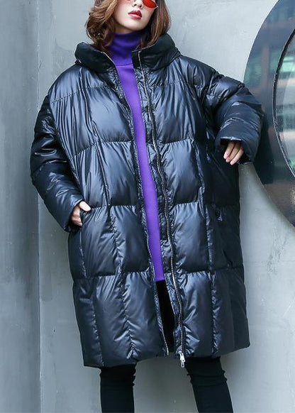 Warm Winter Coat Overcoat Black Hooded Zippered Parkas