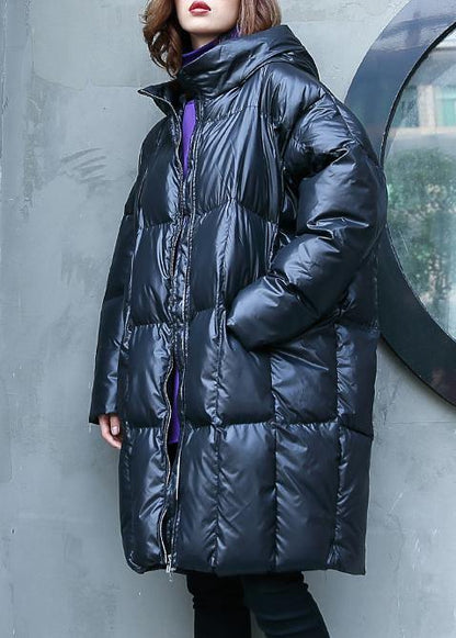 Warm Winter Coat Overcoat Black Hooded Zippered Parkas