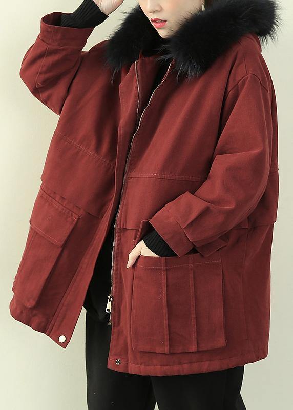 Warm Winter Coat Wintercoats Red Faux Fur Collar Outwear