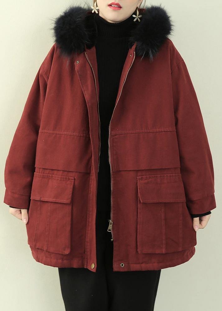 Warm Winter Coat Wintercoats Red Faux Fur Collar Outwear