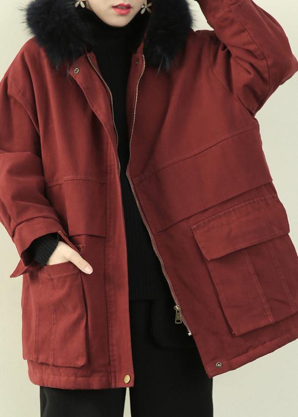 Warm Winter Coat Wintercoats Red Faux Fur Collar Outwear