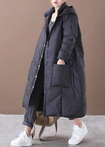 Winter Jacket Overcoat Black Hooded Button Down Warm Winter Coat