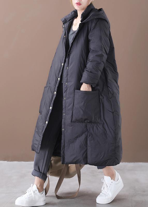 Winter Jacket Overcoat Black Hooded Button Down Warm Winter Coat