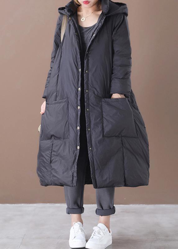 Winter Jacket Overcoat Black Hooded Button Down Warm Winter Coat