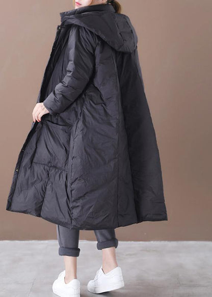 Winter Jacket Overcoat Black Hooded Button Down Warm Winter Coat