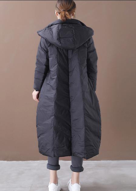 Winter Jacket Overcoat Black Hooded Button Down Warm Winter Coat