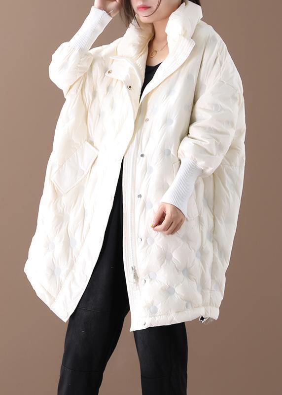 Winter Jacket Winter Coats Beige Stand Collar Zippered Down Jacket Woman