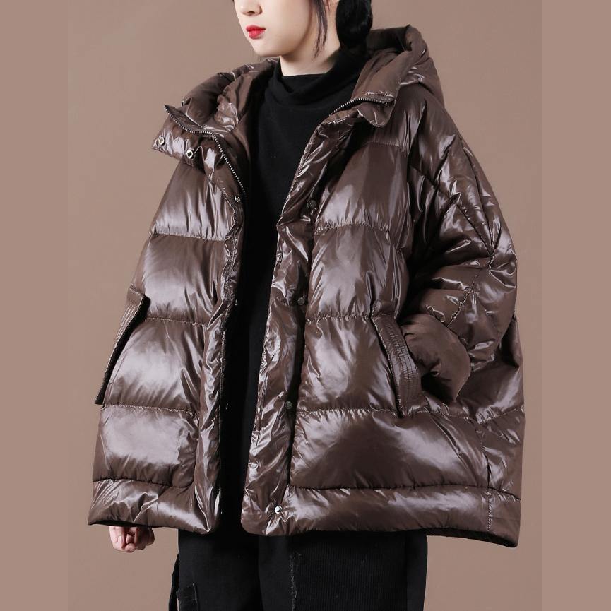 Parka Jackets Chocolate Hooded Zippered Down Coat
