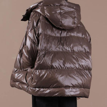 Parka Jackets Chocolate Hooded Zippered Down Coat