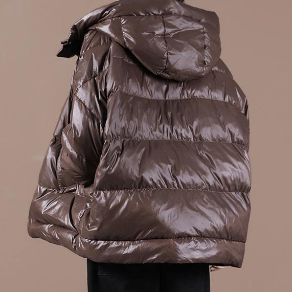 Parka Jackets Chocolate Hooded Zippered Down Coat