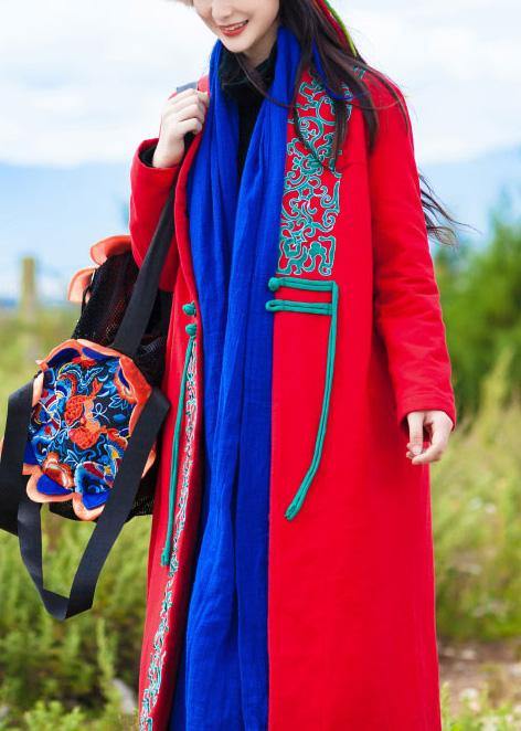 Red Coat Oversized Down Jacket Embroidery Winter Overcoat