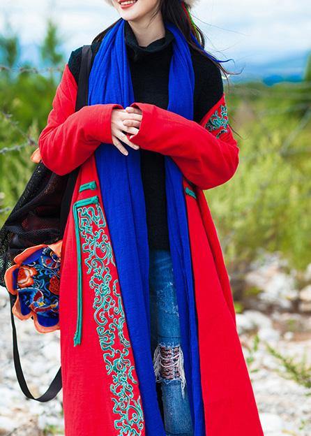 Red Coat Oversized Down Jacket Embroidery Winter Overcoat
